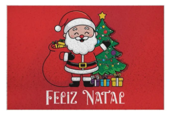Tapete vermelho com Papai Noel, árvore e presentes